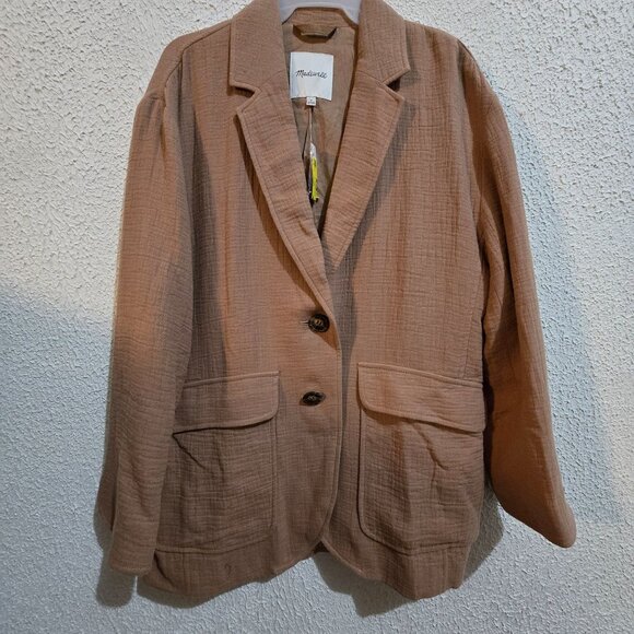 Madewell Womens Textured Blazer Jacket Medium Brown Cotton & Linen Blend - Picture 1 of 8